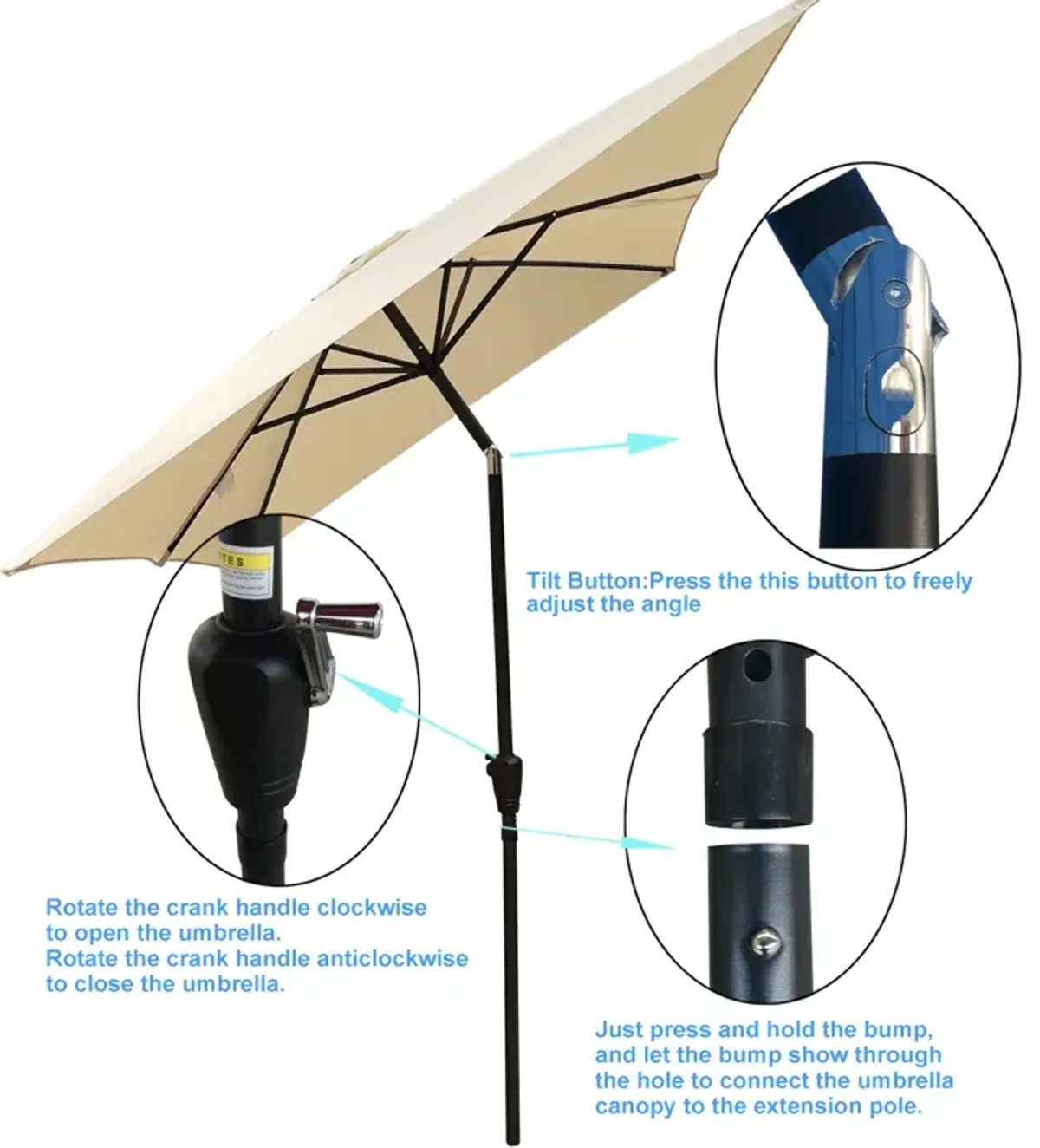 6 X 9FT Patio Umbrella Outdoor Waterproof Umbrella With Crank And Push Button Tilt