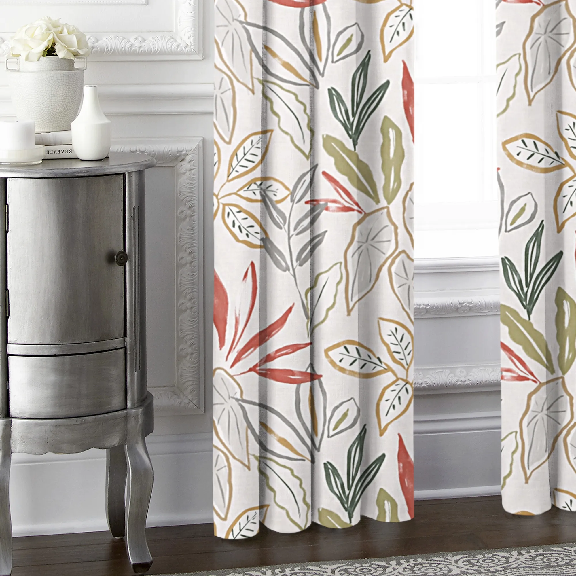 6ix Tailors Fine Linens Fall Foliage Beige Pinch Pleat Drapery Panel Pair