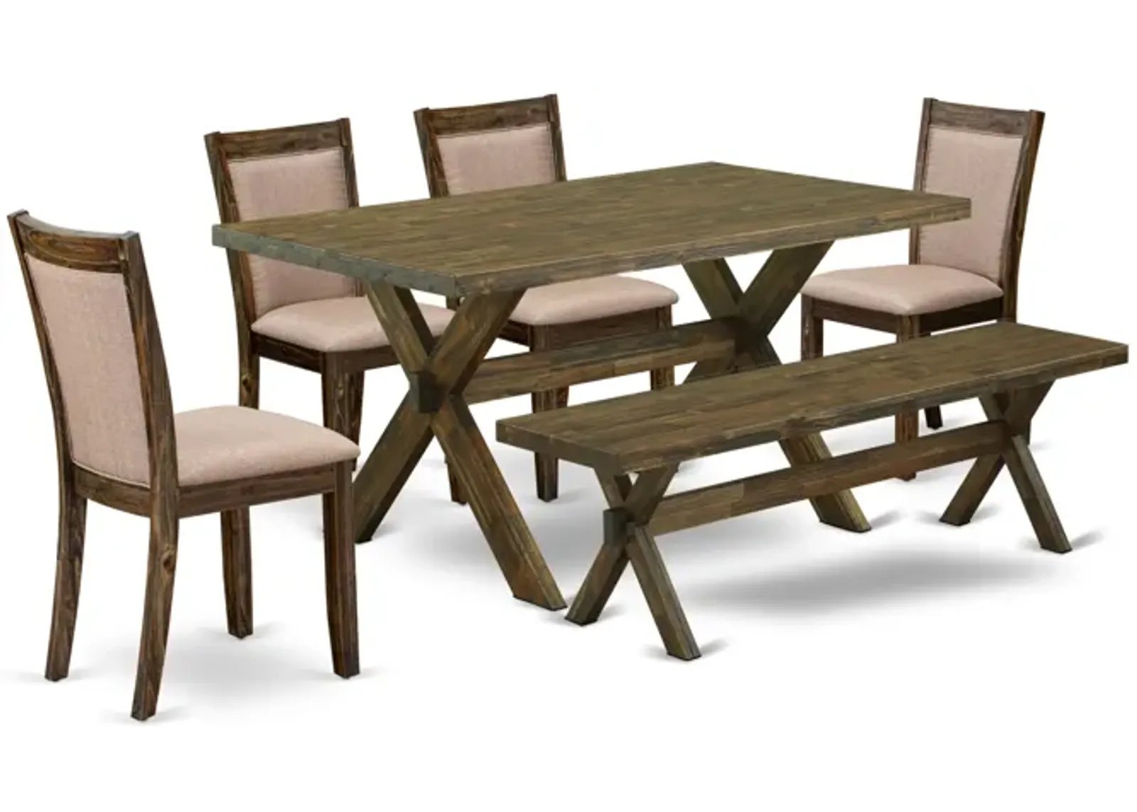 East West Furniture X776MZ716-6 6Pc Dining Set - Rectangular Table , 4 Parson Chairs and a Bench - Multi-Color Color