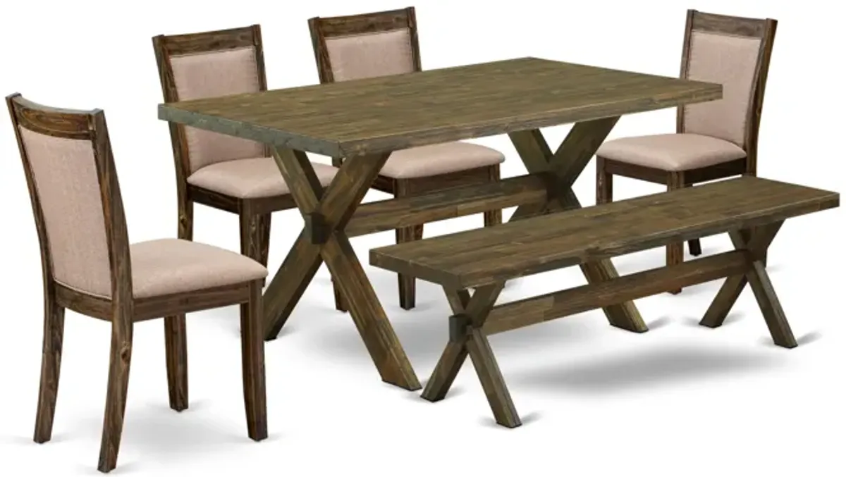 East West Furniture X776MZ716-6 6Pc Dining Set - Rectangular Table , 4 Parson Chairs and a Bench - Multi-Color Color