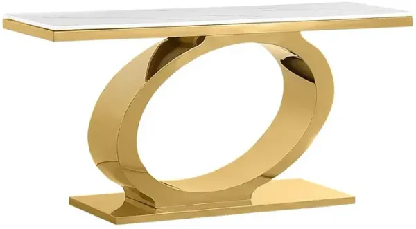 White marble top console table with gold color base