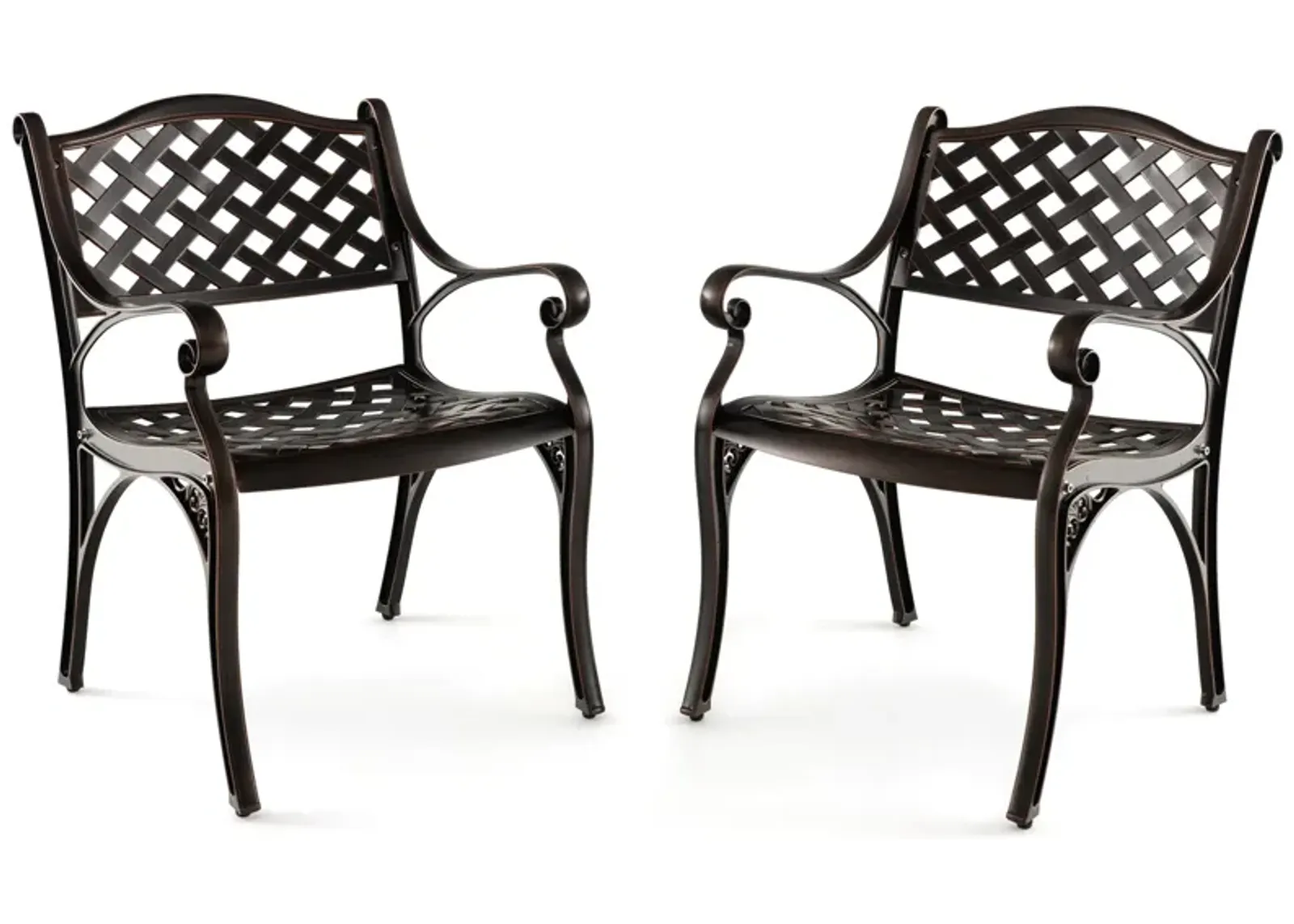 Cast Aluminum Dining Chairs Set of 2 with Patio Chairs Armrests Flower Pattern-Bronze