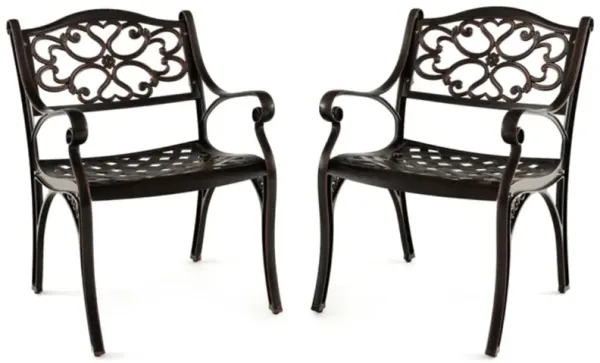 Cast Aluminum Dining Chairs Set of 2 with Patio Chairs Armrests Flower Pattern-Bronze
