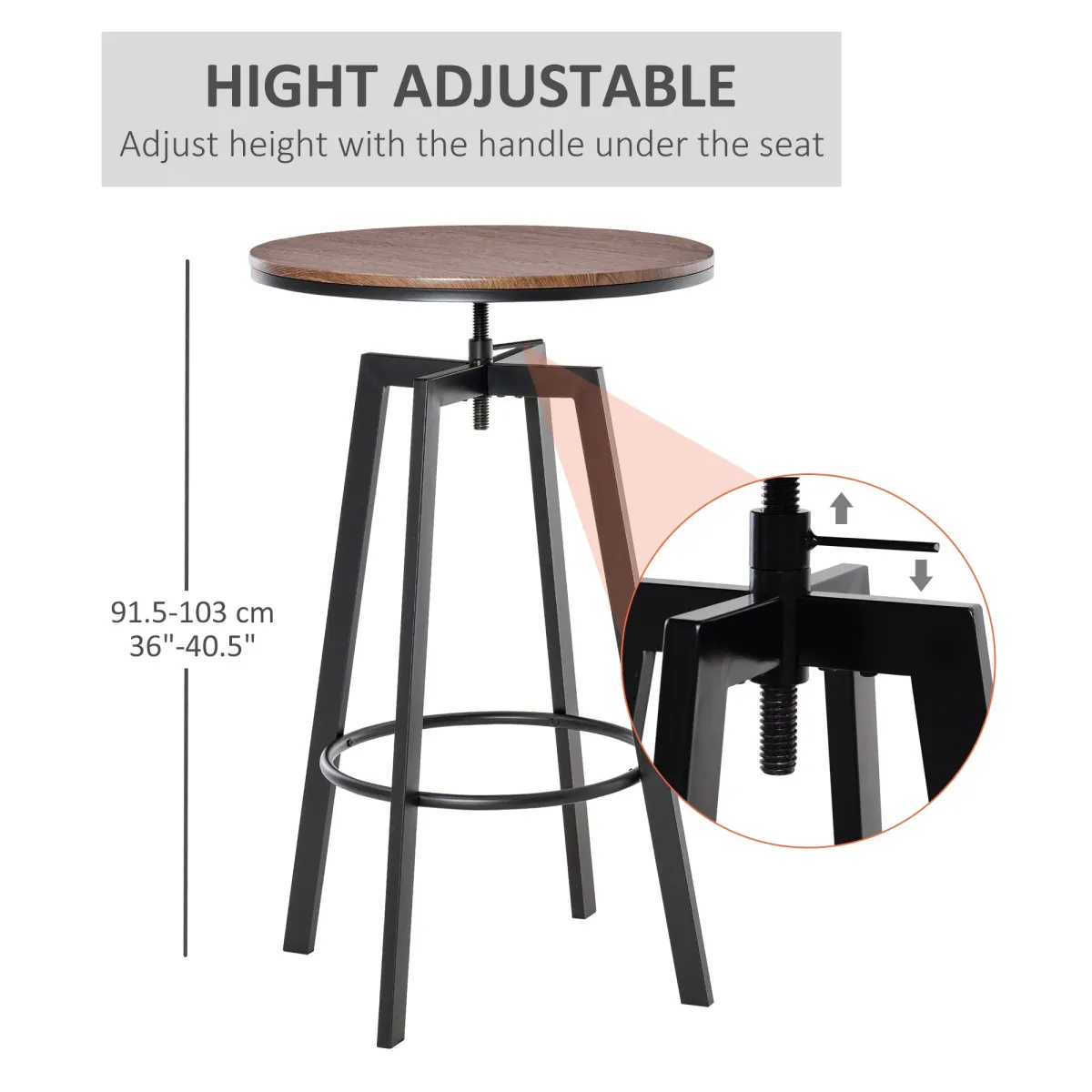 Industrial Bar Dining: 3-Piece Adjustable Height Bistro Set with Swivel Stools