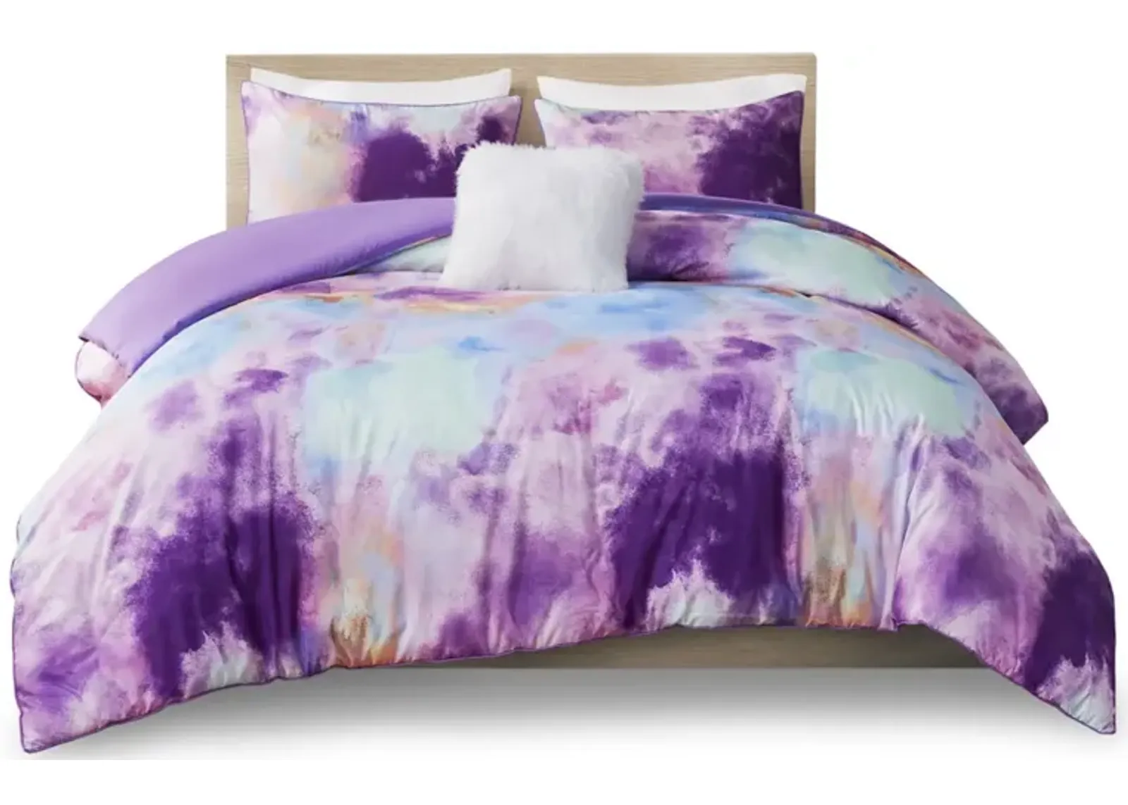 Gracie Mills Orion Dreamscape Watercolor Tie Dye Comforter Set with Cozy Throw Pillow