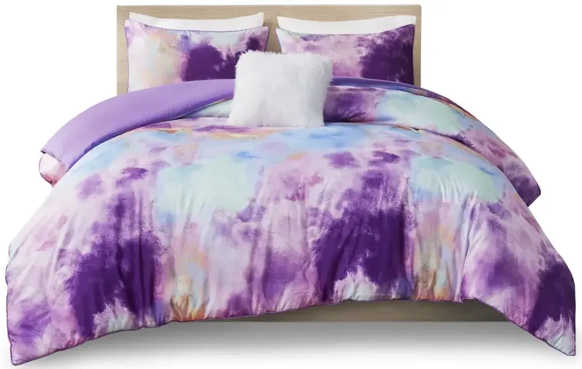 Gracie Mills Orion Dreamscape Watercolor Tie Dye Comforter Set with Cozy Throw Pillow