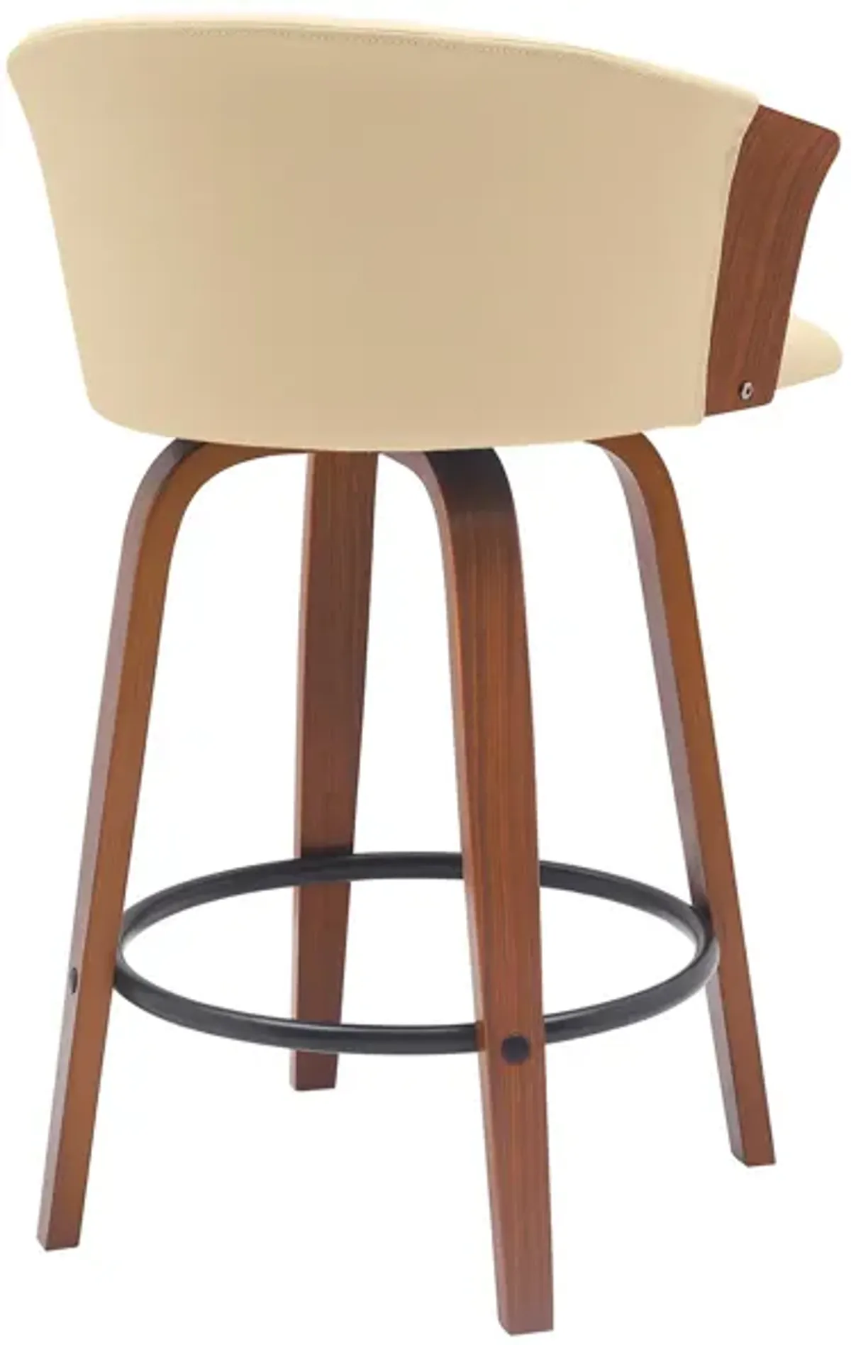 Oja 26 Inch Swivel Counter Stool Chair, Cream Vegan Leather, Walnut Brown - Benzara