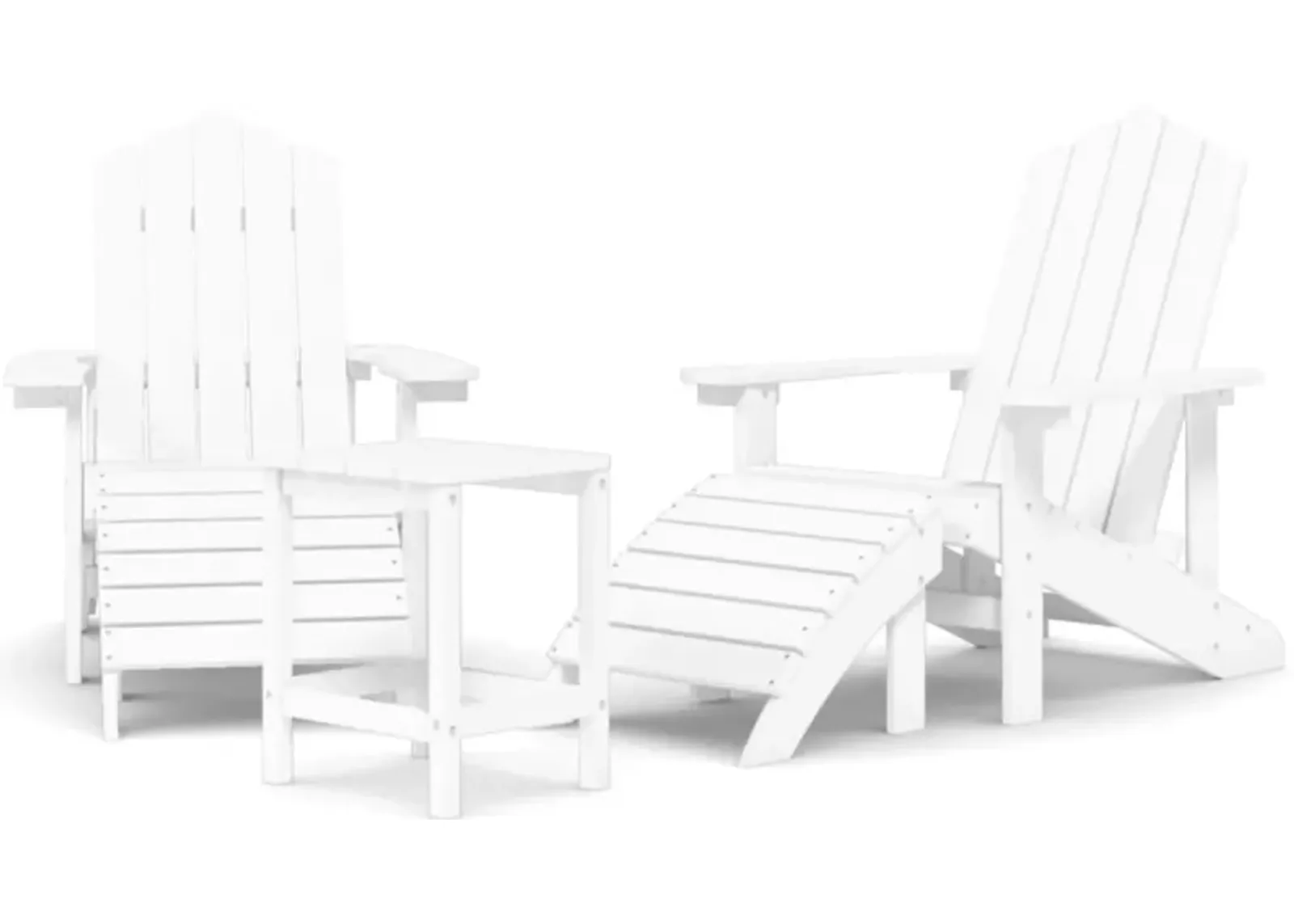 vidaXL Resistant HDPE White Patio Adirondack Chairs with Detachable Footstool and Table, Weather-Resistant, Low-Maintenance, Comfortable Design, Perfect for Garden/Terrace