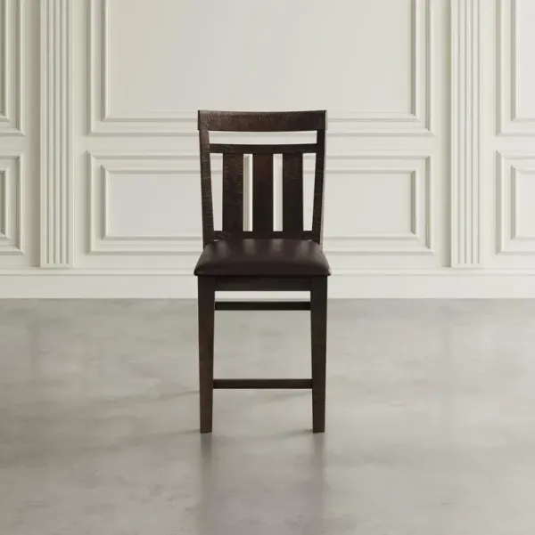 Jofran Kona Grove Distressed Rustic Solid Acacia Upholstered Slat-back Barstool (Set of 2), Chocolate Dark Brown