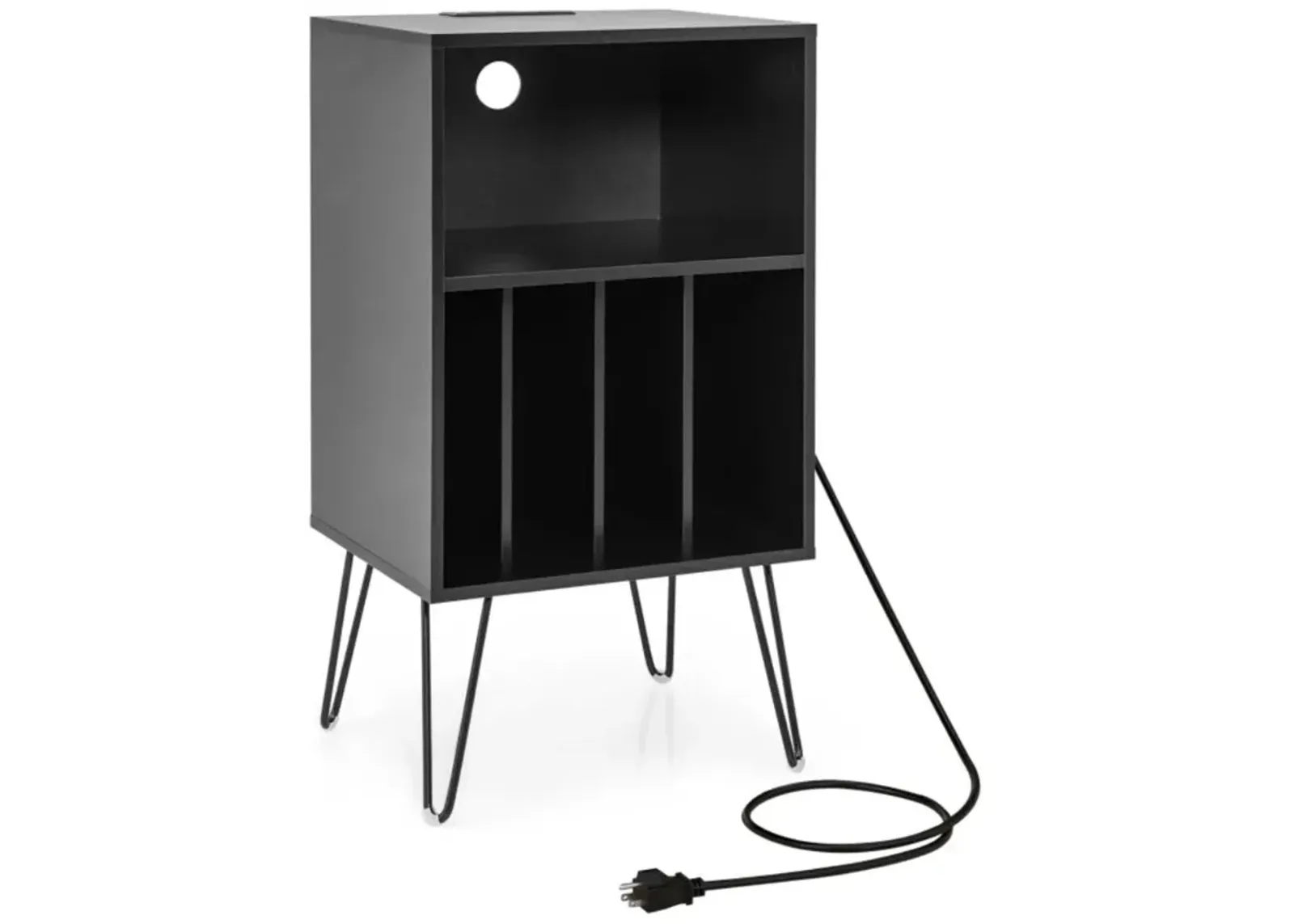 Hivvago Record Player Stand with Charging Station for Living Room Bedroom