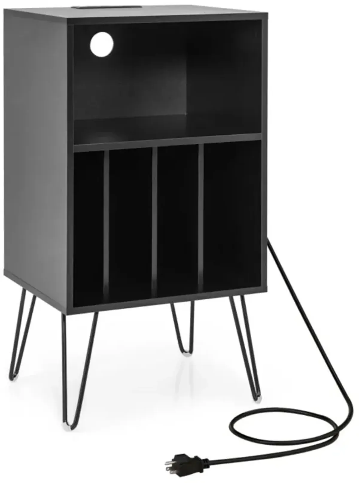 Hivvago Record Player Stand with Charging Station for Living Room Bedroom