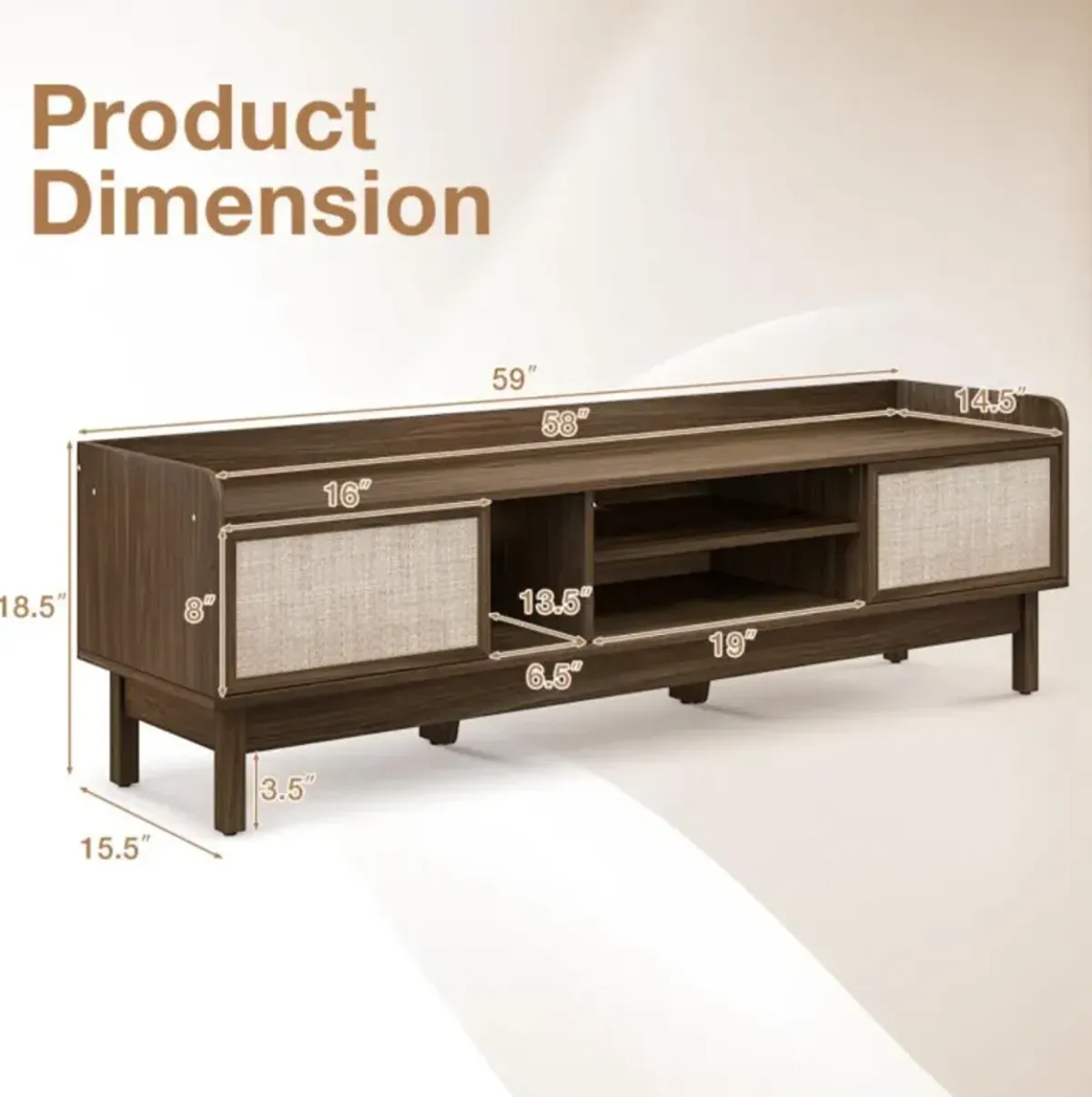 Hivvago Sliding Door TV Stand for 65 Inch TV with Woven Doors-Walnut