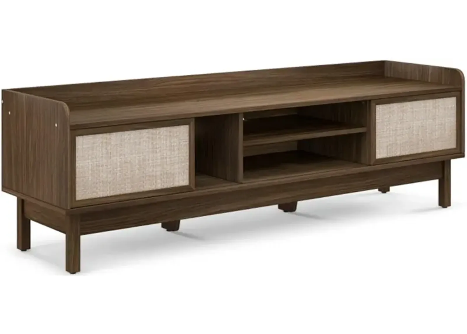 Hivvago Sliding Door TV Stand for 65 Inch TV with Woven Doors-Walnut