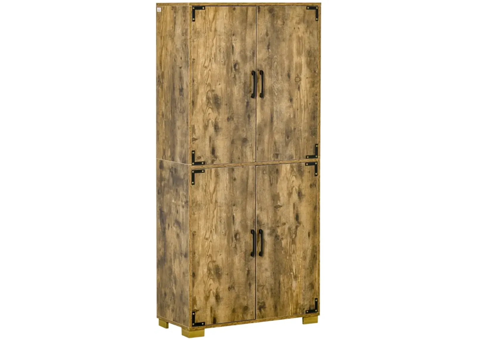 Rustic Wood Pantry: Industrial 4-Door Cabinet with Storage Shelves