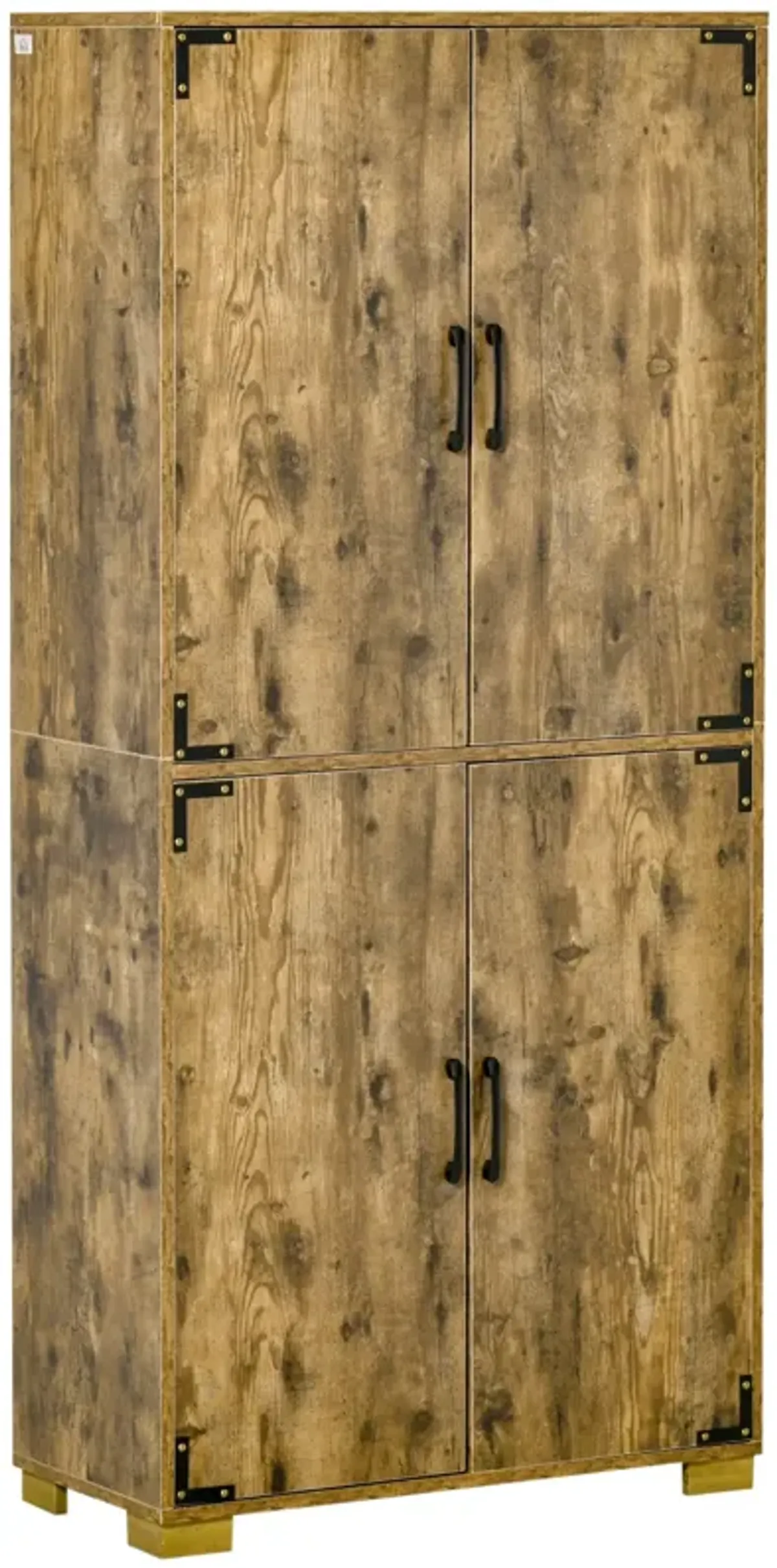 Rustic Wood Pantry: Industrial 4-Door Cabinet with Storage Shelves