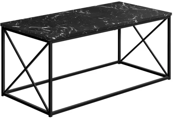 Coffee Table, Accent, Cocktail, Rectangular, Living Room, 40L, Black Marble