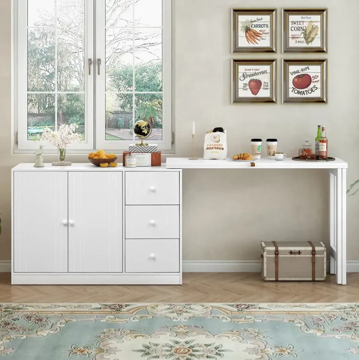 Merax Sideboard Cabinet with Adjustable Pull-Out Top