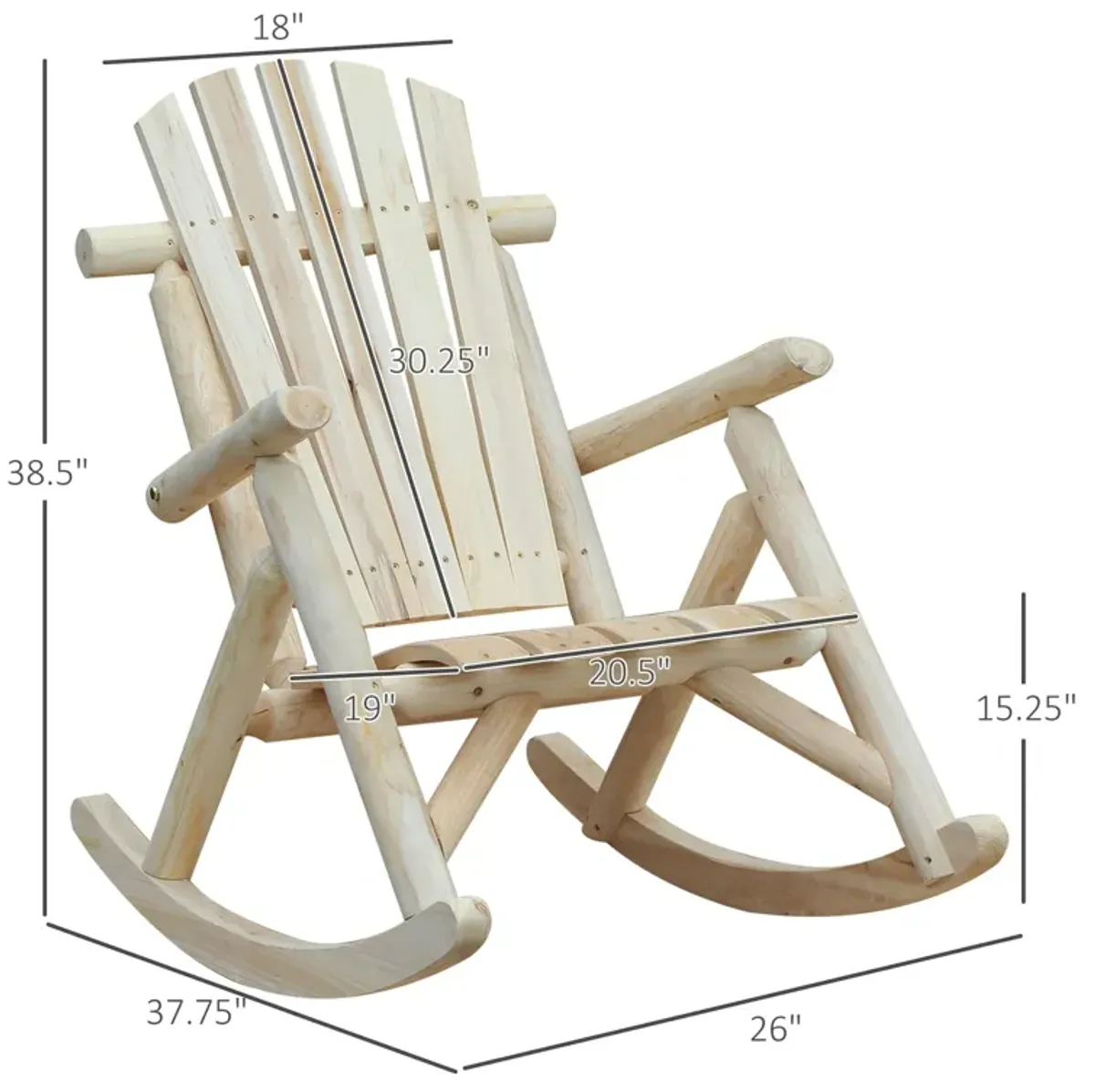 Natural Porch Rocker: Wooden Adirondack Chair with Slatted Design