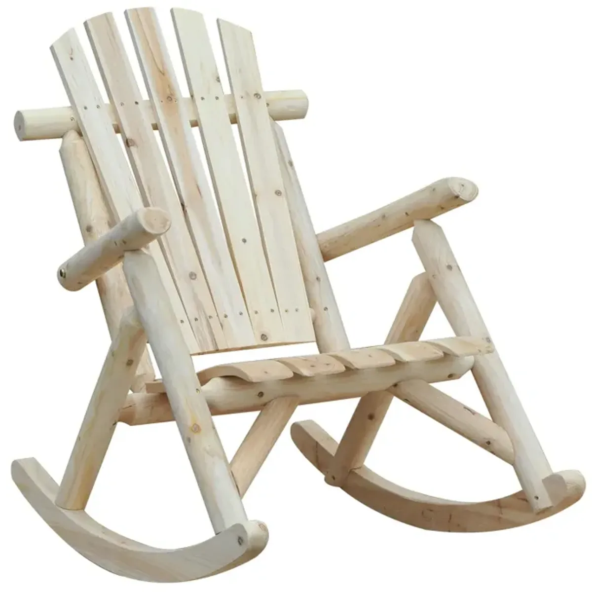 Natural Porch Rocker: Wooden Adirondack Chair with Slatted Design