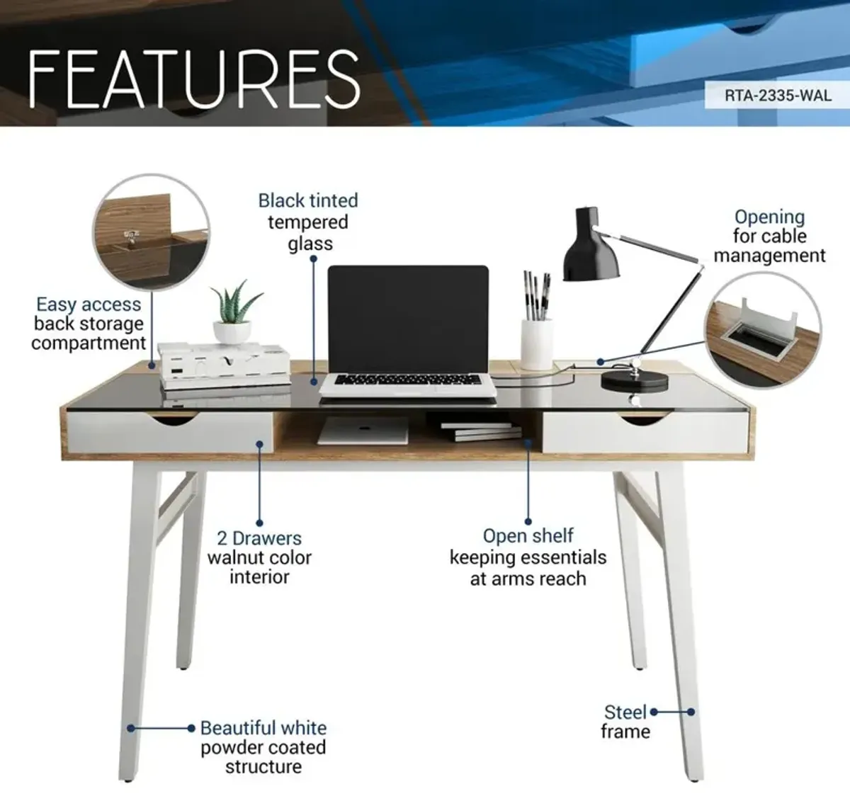 Techni Mobili Compact Computer Desk with Multiple Storage. Color: Walnut