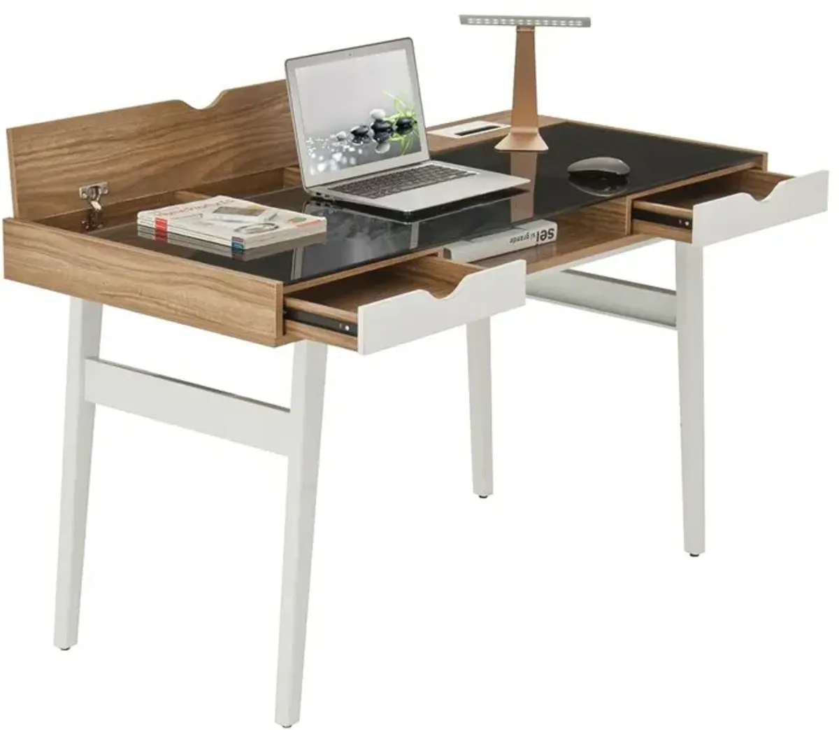 Techni Mobili Compact Computer Desk with Multiple Storage. Color: Walnut