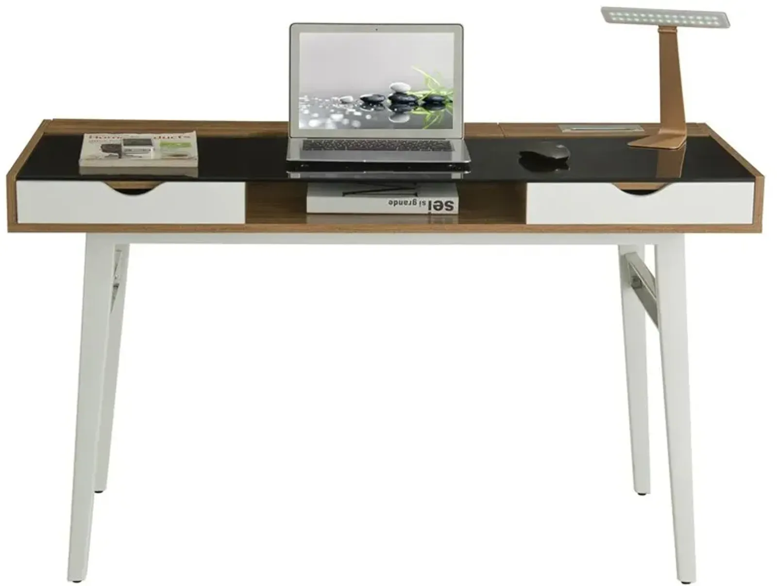 Techni Mobili Compact Computer Desk with Multiple Storage. Color: Walnut