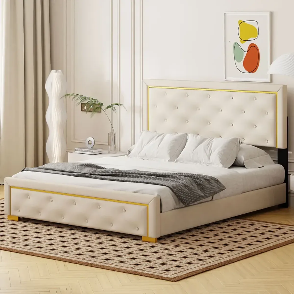 Merax Velvet Upholstered Platform Bed Frame