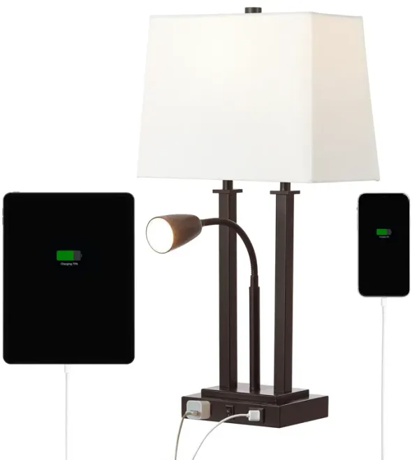 Blaire 2-Light Modern Farmhouse Metal LED Table Lamp with USB Charging port