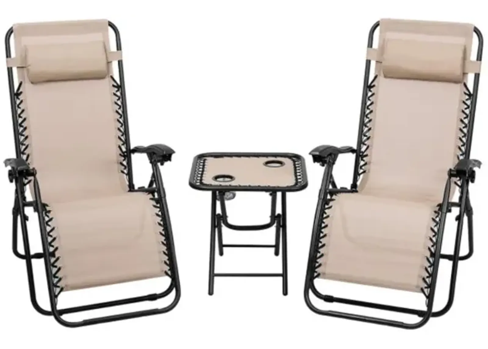 Hivvago 3 Pieces Folding Portable Zero Gravity Reclining Lounge Chairs Table Set