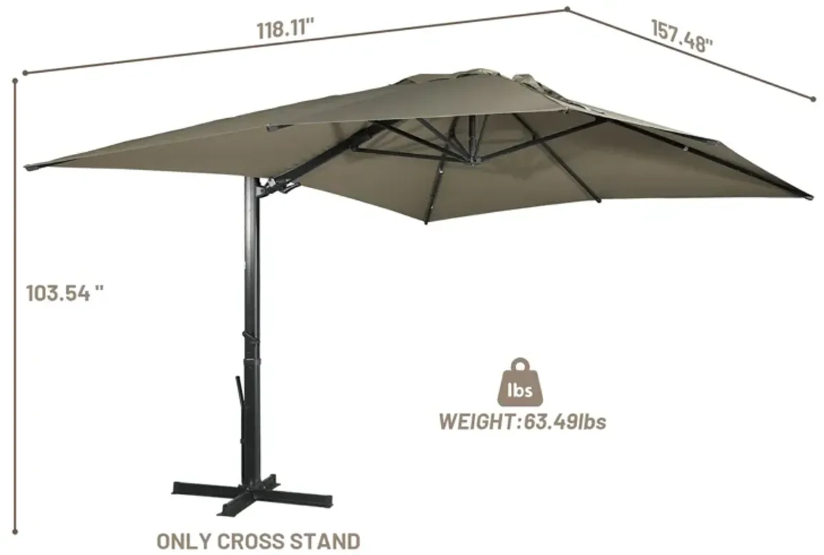 10x13 ft. 360° Rotation Square Outdoor Cantilever Patio Umbrella in Taupe