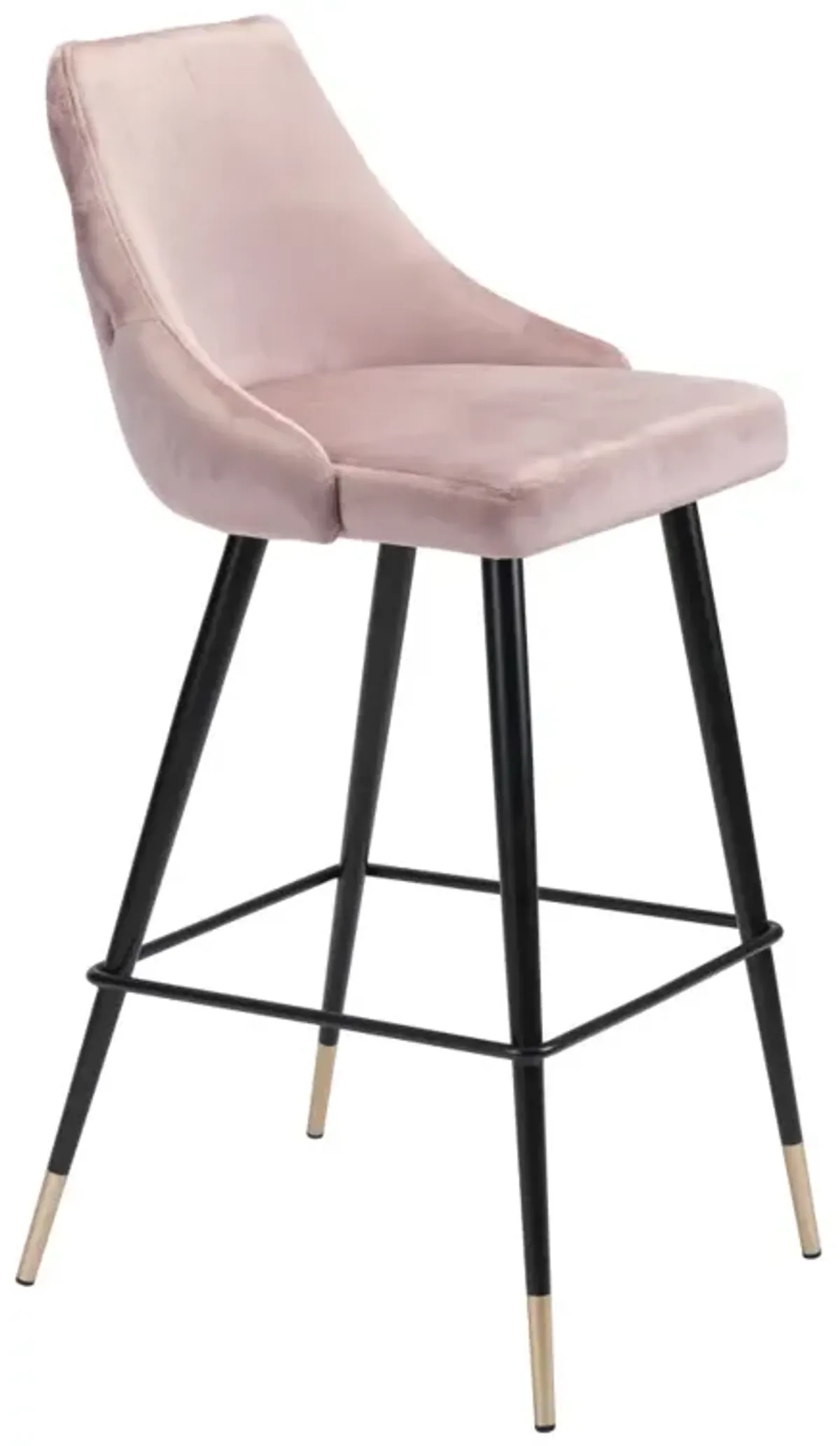 Hivvago 30 Inch Pink And Black Velvet And Steel Bar Height Bar Chair