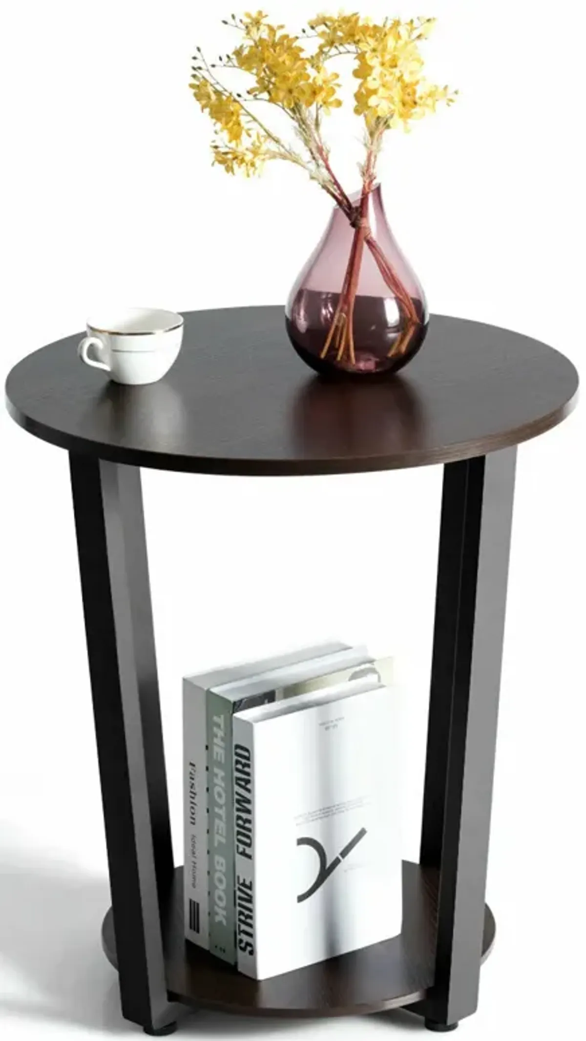 2-tier Round End Table with Storage Shelf & Metal Frame