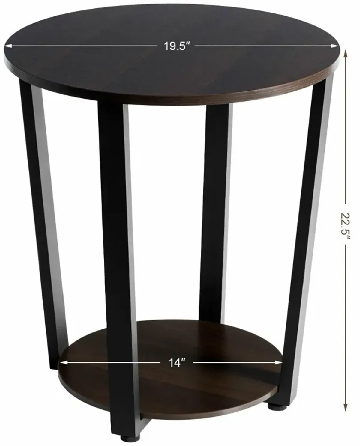 2-tier Round End Table with Storage Shelf & Metal Frame