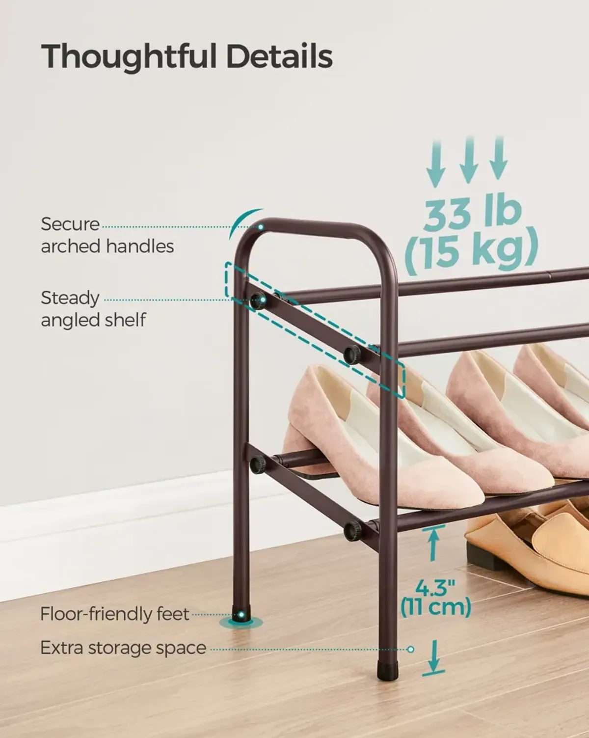 2-Tier Durable Metal Shoe Rack Organizer with Space-Saving Design for Shoes and Storage