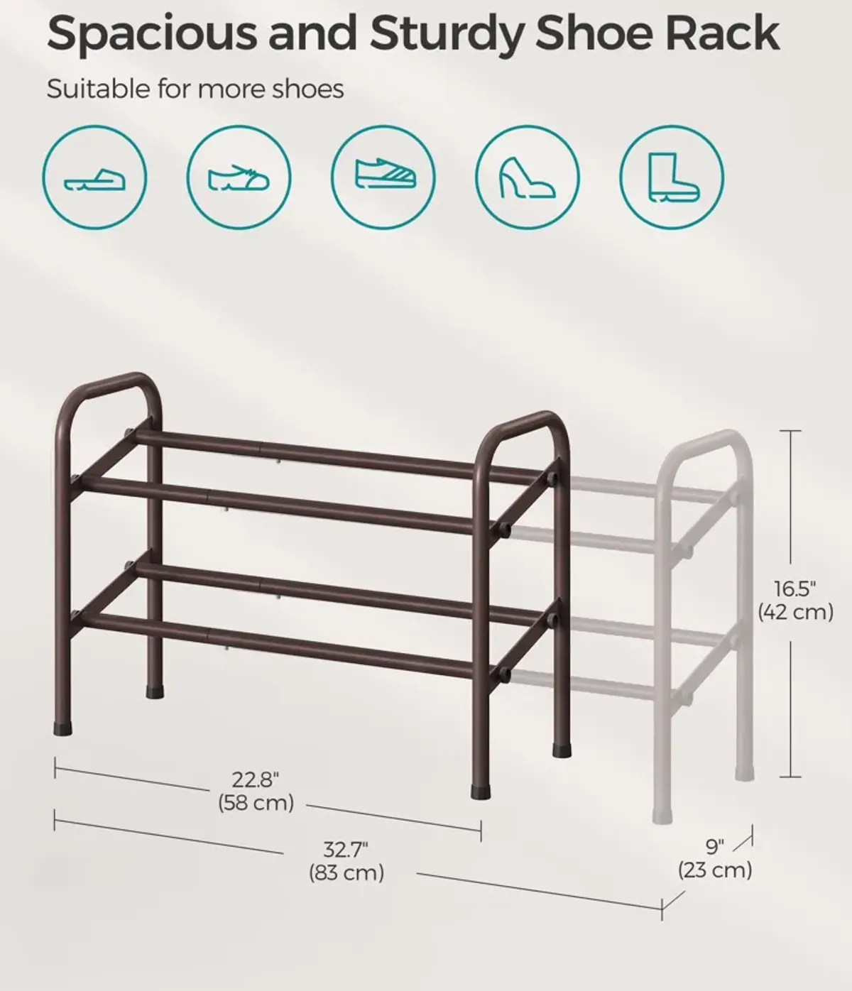 2-Tier Durable Metal Shoe Rack Organizer with Space-Saving Design for Shoes and Storage