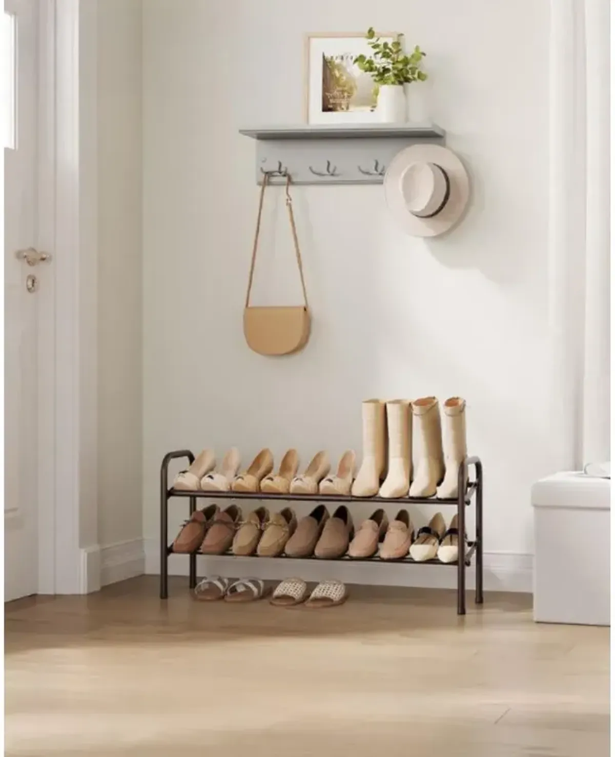 2-Tier Durable Metal Shoe Rack Organizer with Space-Saving Design for Shoes and Storage