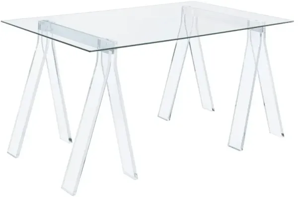 Amaturo 59-inch Glass Top Acrylic Writing Desk Clear