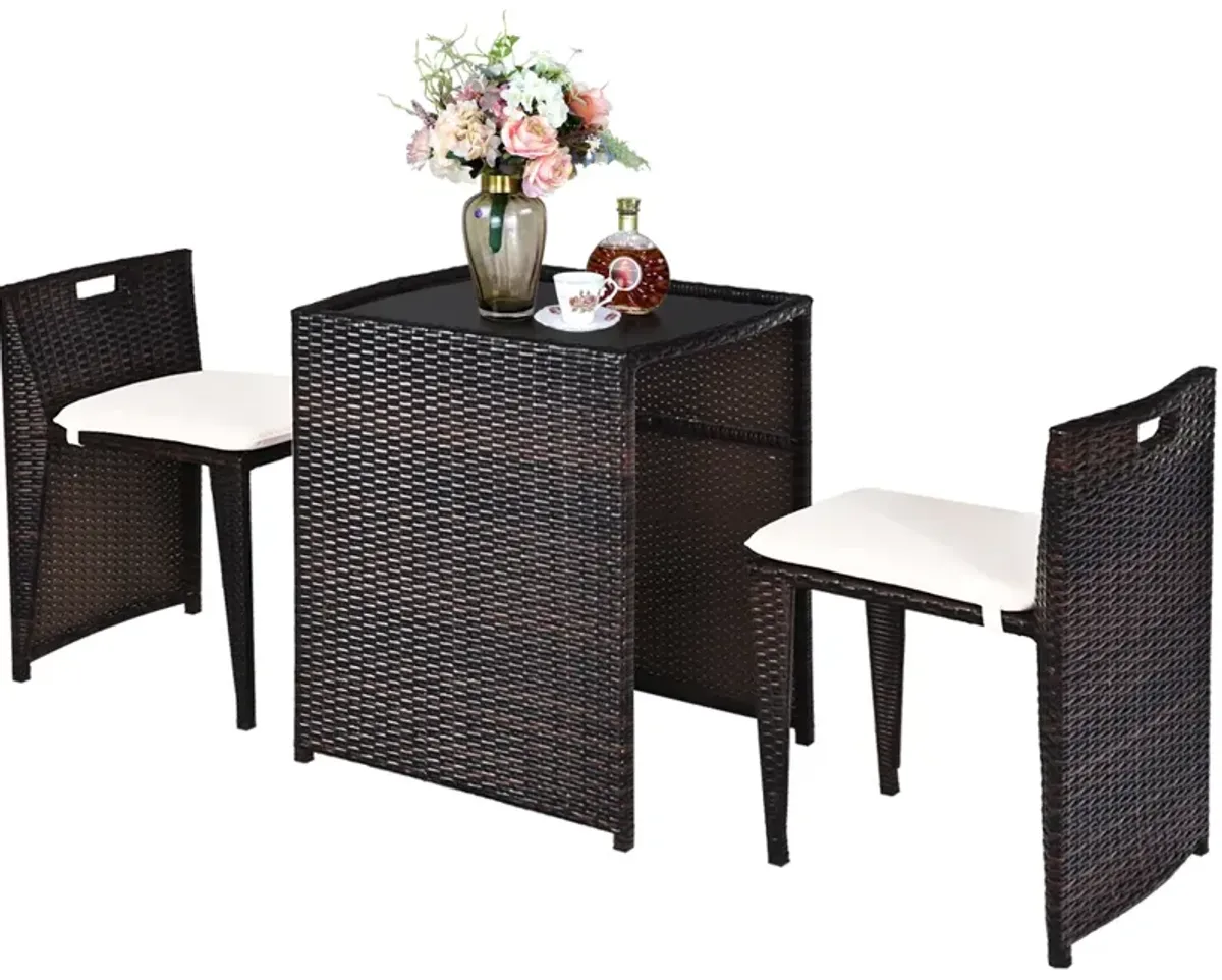 3 Pieces Cushioned Outdoor Wicker Patio Set with No Assembly Needed