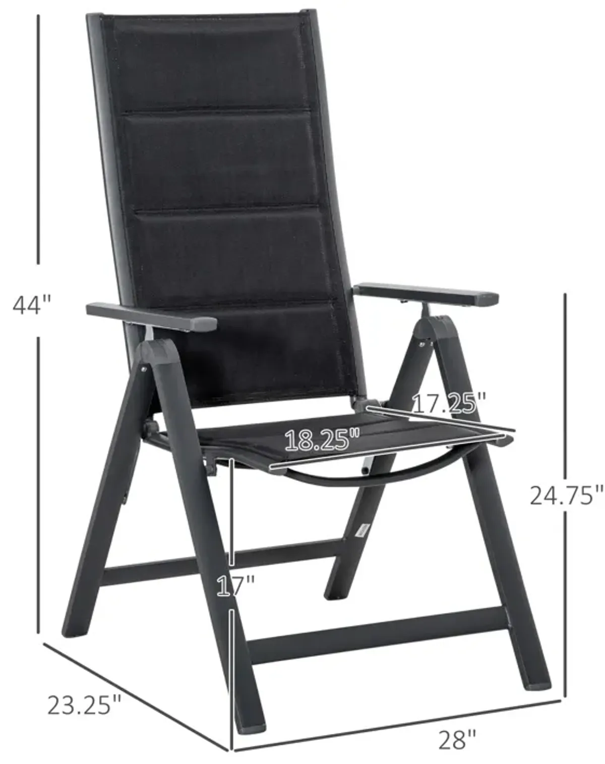 Black Outdoor Comfort: Set of 2 Reclining Folding Patio Chairs