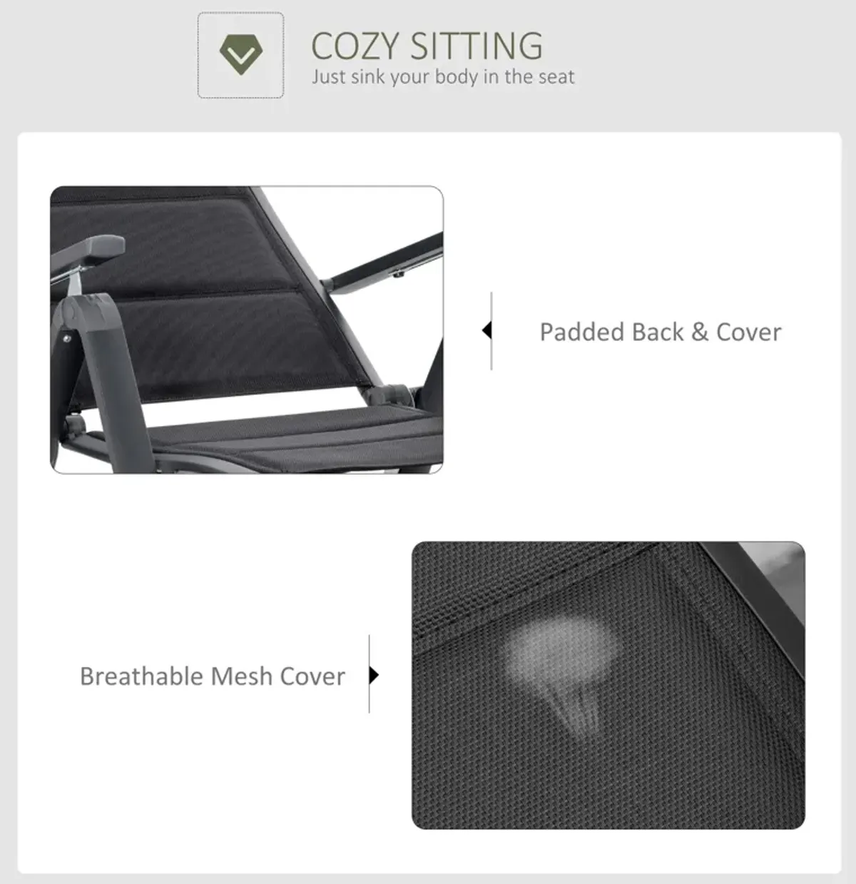 Black Outdoor Comfort: Set of 2 Reclining Folding Patio Chairs