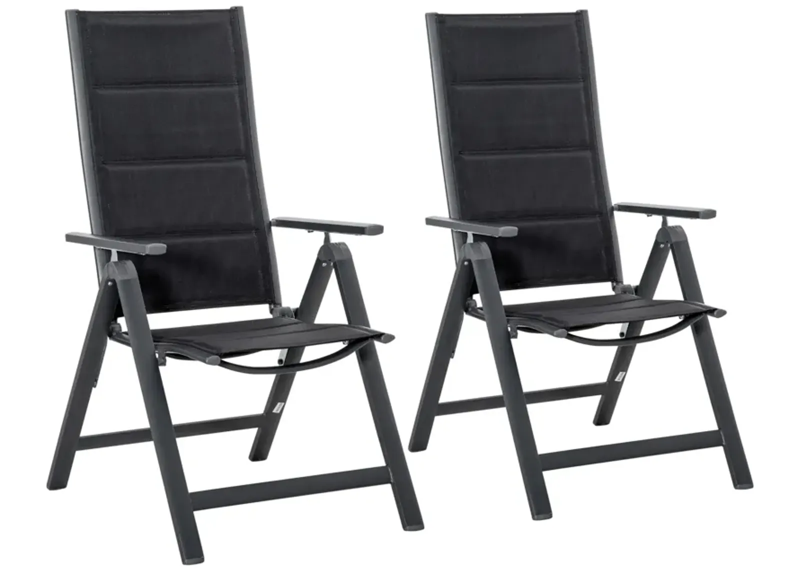 Black Outdoor Comfort: Set of 2 Reclining Folding Patio Chairs