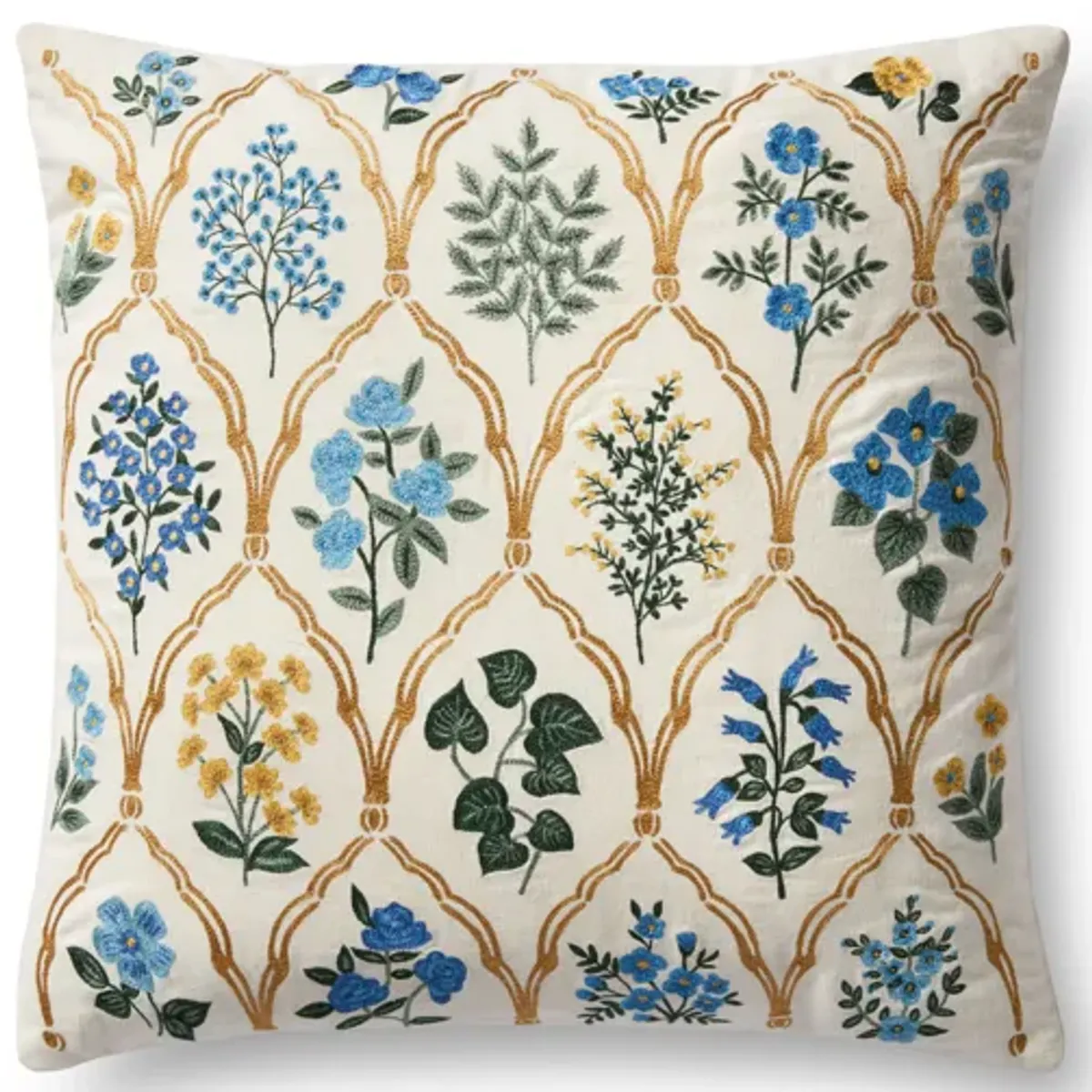 P6076 Ivory/Multi 18"x18" Down Pillow by Rifle Paper Co. × Loloi