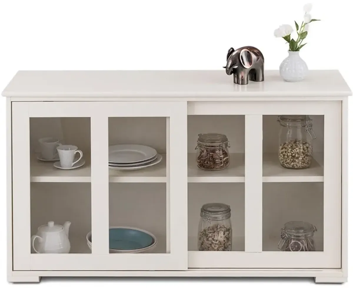 Hivvago Modern Cream White Wood Buffet Sideboard Cabinet with Glass Sliding Door