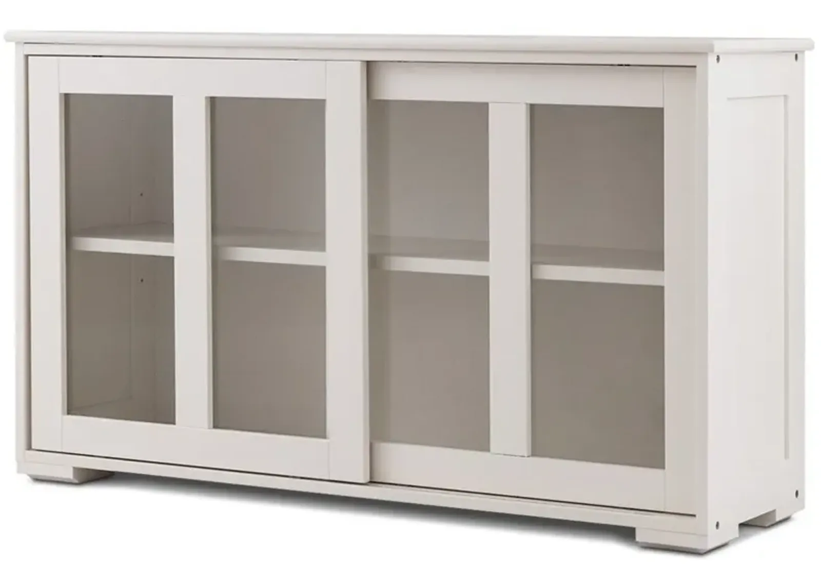 Hivvago Modern Cream White Wood Buffet Sideboard Cabinet with Glass Sliding Door