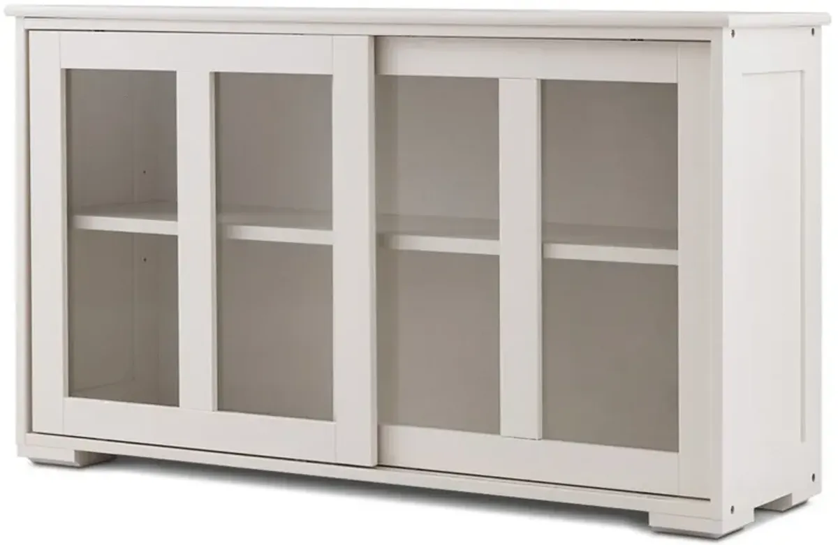 Hivvago Modern Cream White Wood Buffet Sideboard Cabinet with Glass Sliding Door