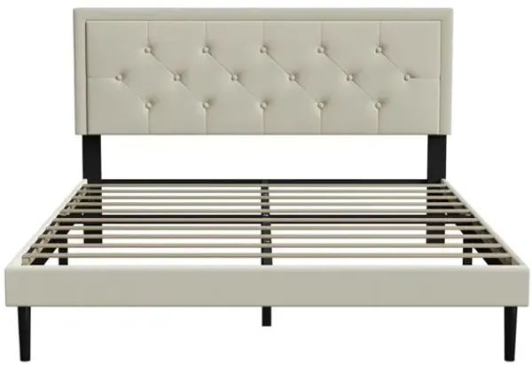 Queen Size Platform Bed Frame With Upholstered Velvet Headboard, Button Tufted & Rivet Design, Mattress Foundation With Wooden Slat Support, No Box Spring Needed, Noise Free, Easy Assembly