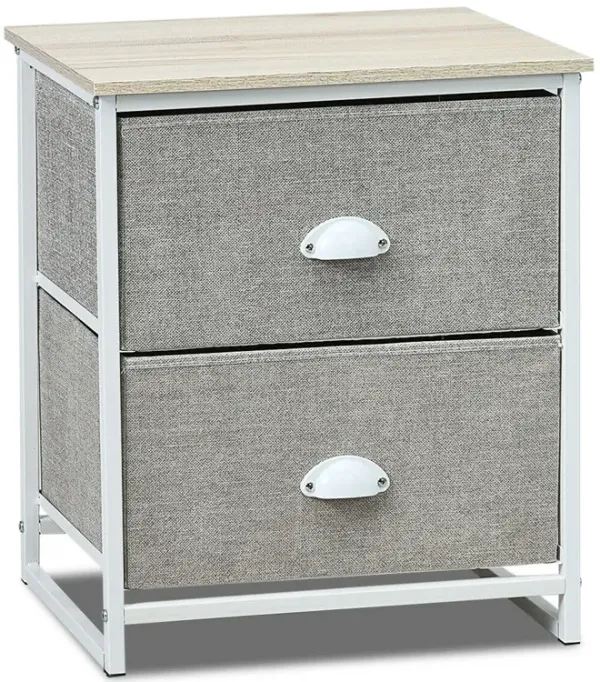 Metal Frame Nightstand Side Table Storage with 2 Drawers-Grey