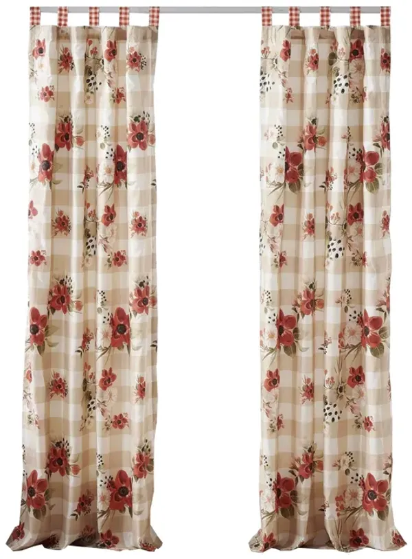 Lire 4 Piece Window Curtain Panel Set, Floral Print, Modern Multicolor - Benzara