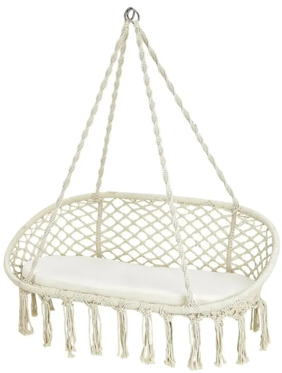 2 Person Hanging Hammock Chair with Cushion Macrame Swing