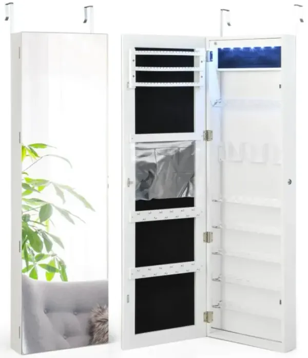 Hivvago Wall Door Mounted Jewelry Armoire with Frameless LED Mirror